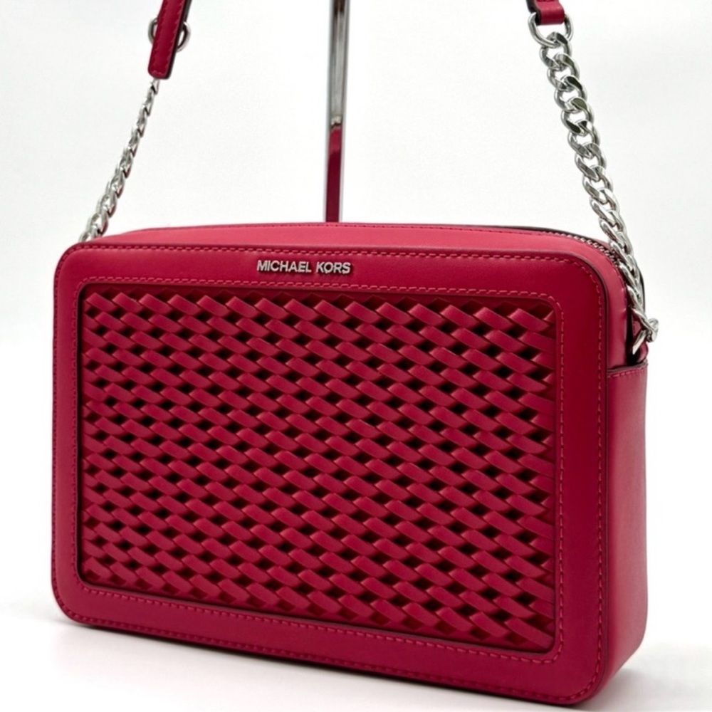 Michael Kors Jet Set Large Woven Crossbody Bag - Dark Raspberry